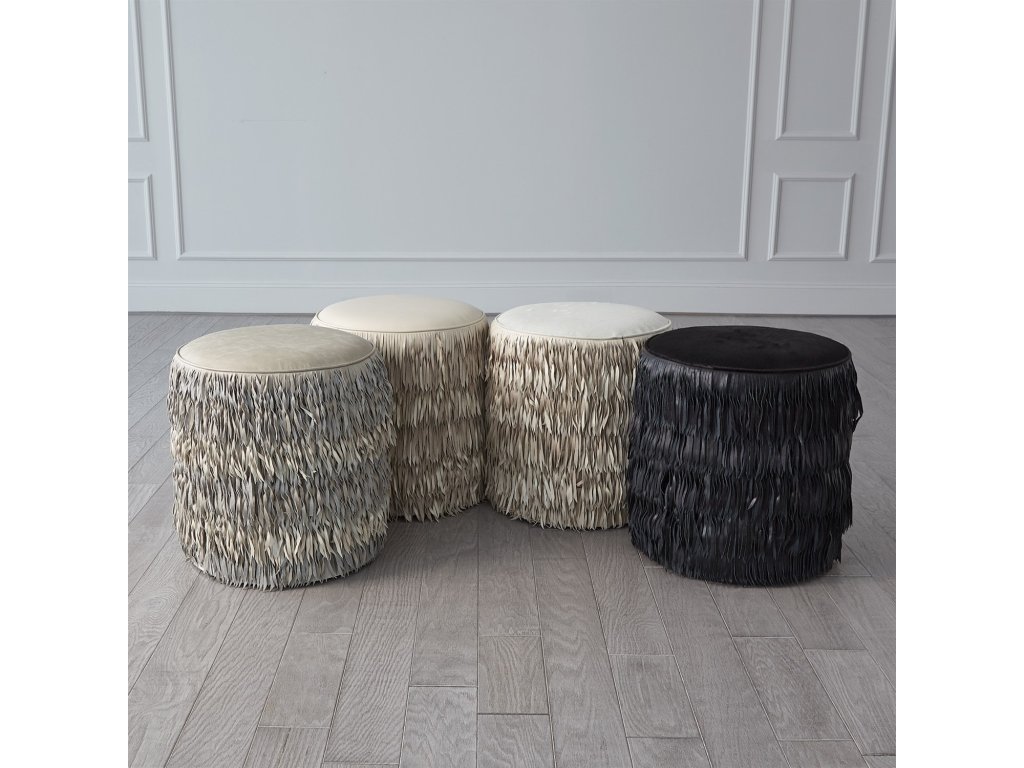 Fringe Ottoman-Ivory Marble Leather - main image