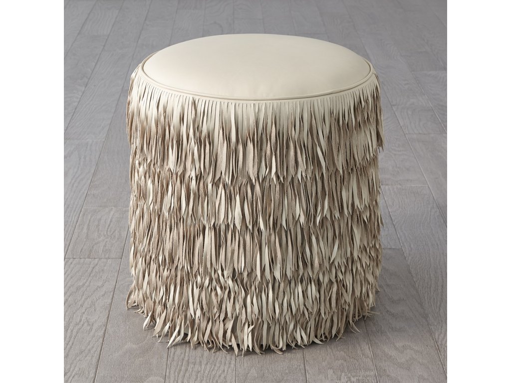 Fringe Ottoman-Ivory Marble Leather - image 4