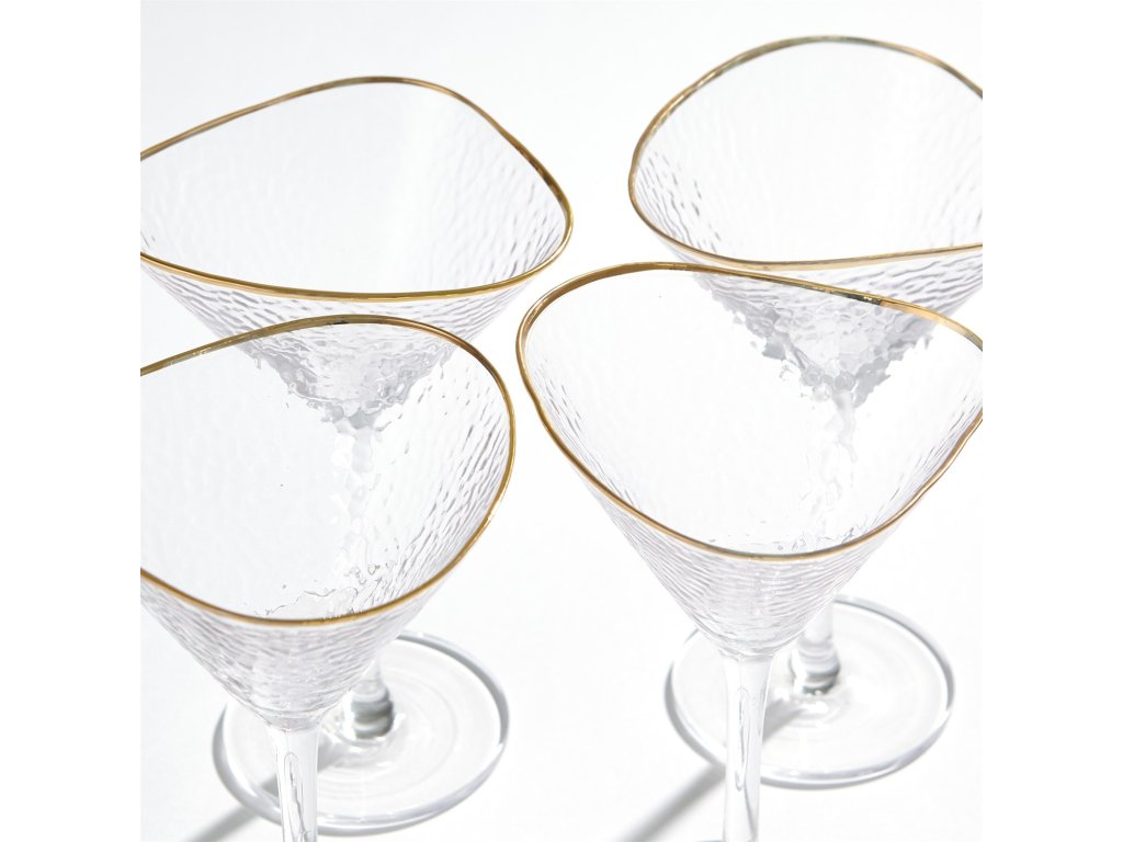 S/4 Hammered Martini Glasses-Clear with Gold Rim - image 1