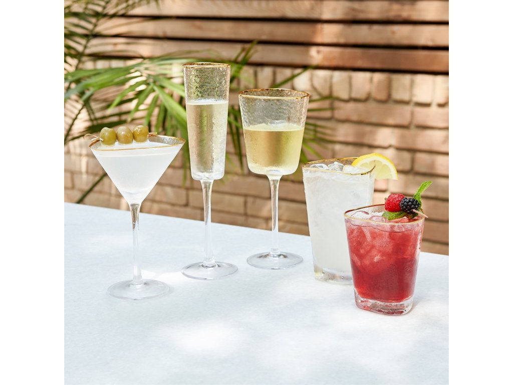 S/4 Hammered Wine Glasses-Clear with Gold Rim - image 4