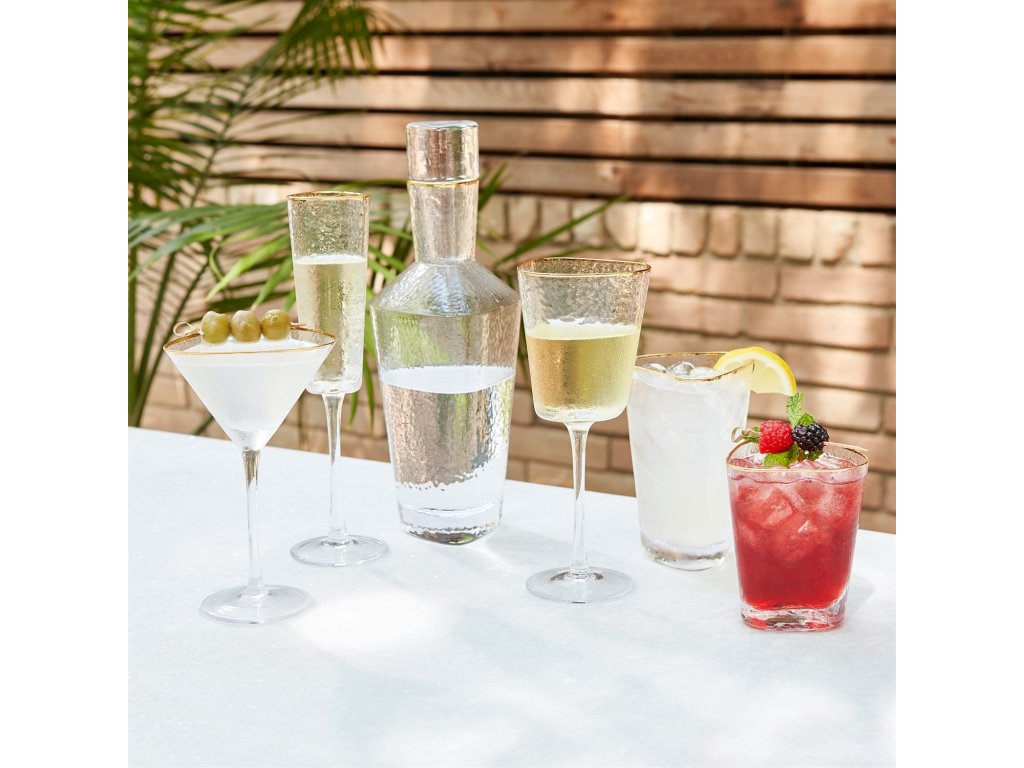 S/4 Hammered Wine Glasses-Clear with Gold Rim - image 6