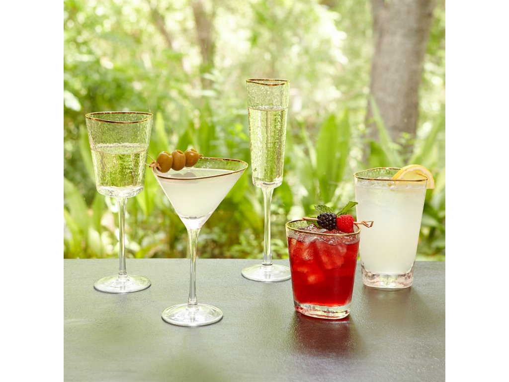 S/4 Hammered Wine Glasses-Clear with Gold Rim - image 8