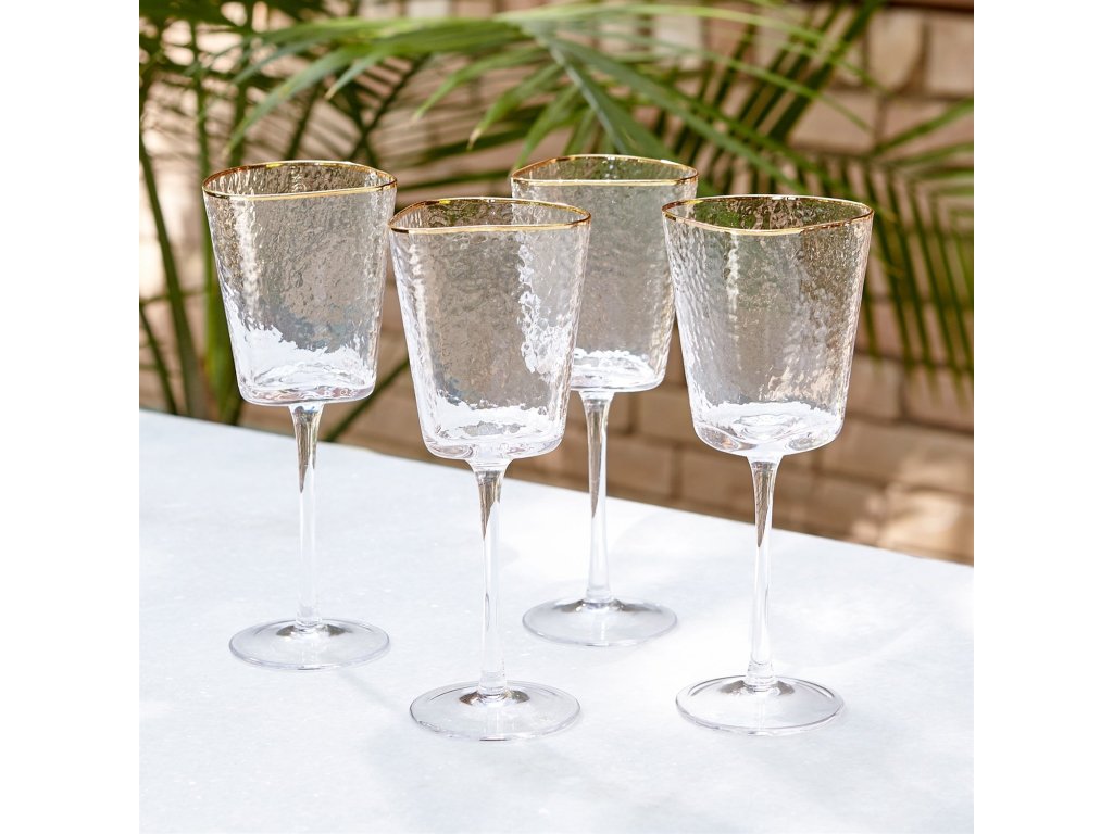 S/4 Hammered Wine Glasses-Clear with Gold Rim - image 3