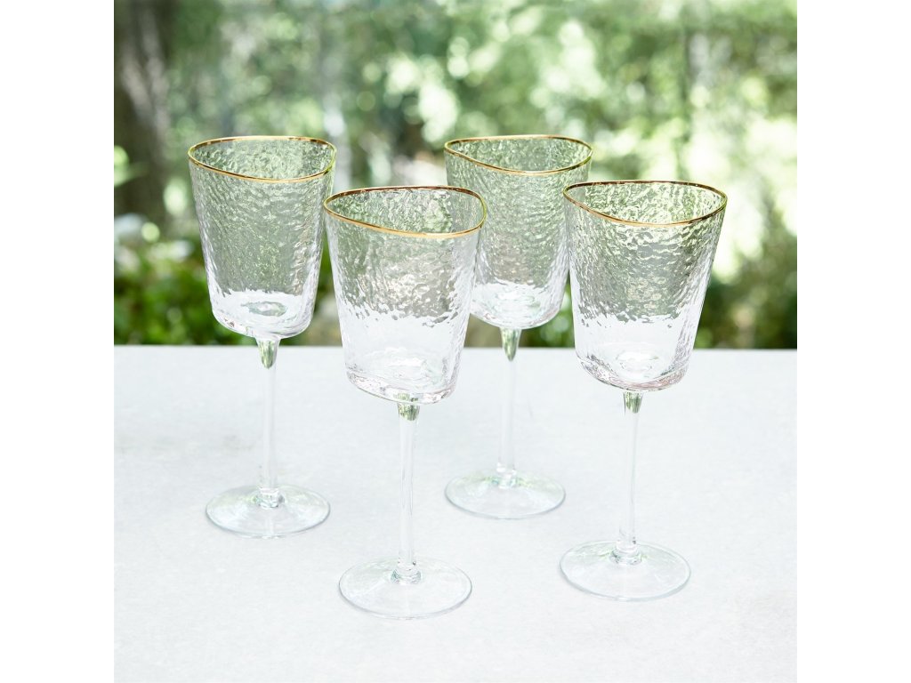 S/4 Hammered Wine Glasses-Clear with Gold Rim - image 5