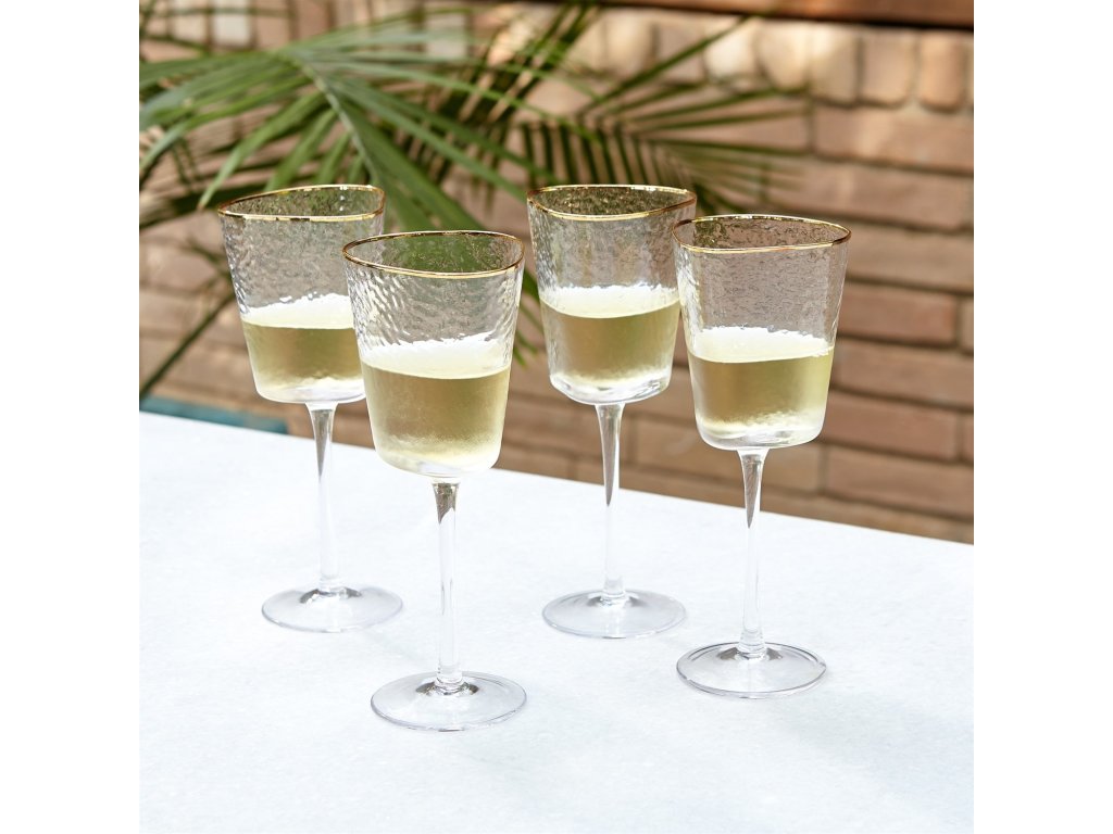 S/4 Hammered Wine Glasses-Clear with Gold Rim - image 7