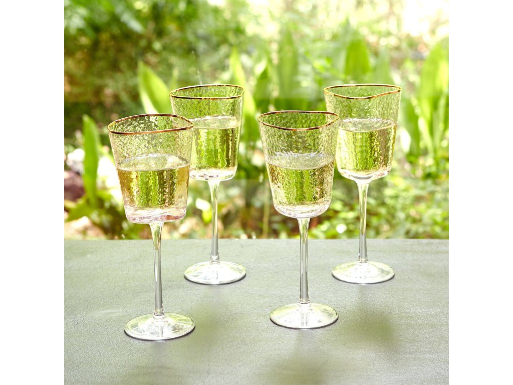 S/4 Hammered Wine Glasses-Clear with Gold Rim - image 9