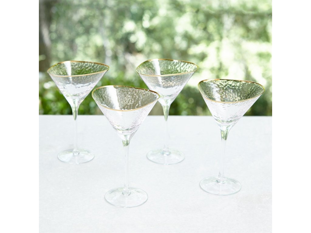 S/4 Hammered Martini Glasses-Clear with Gold Rim - image 3