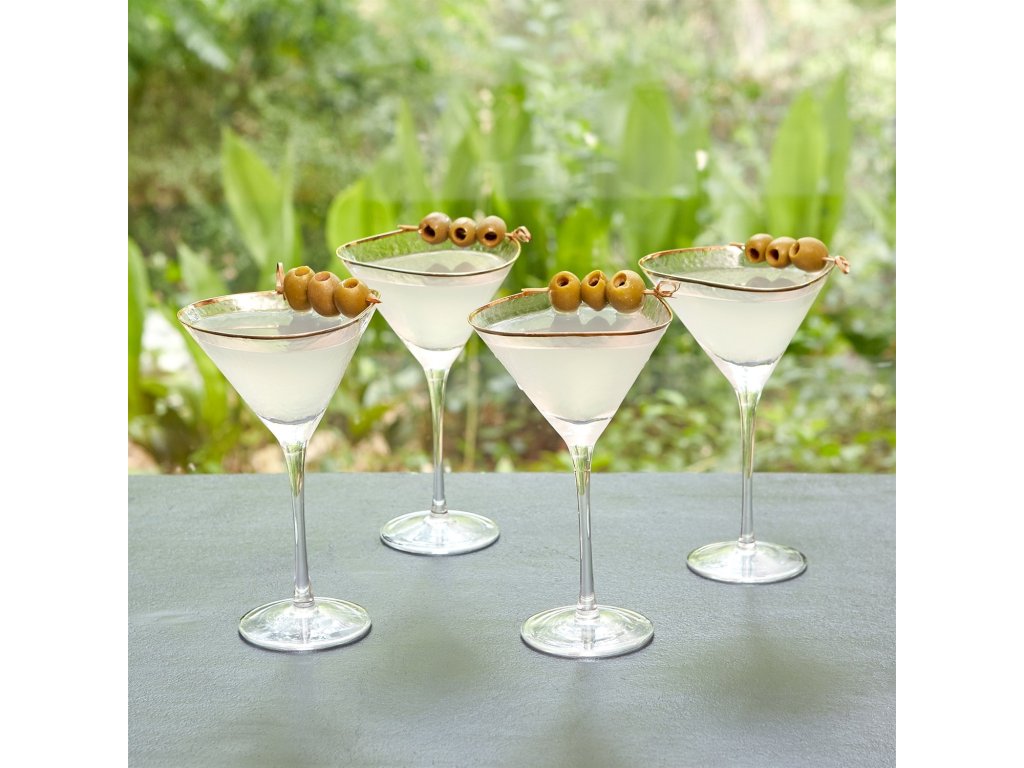 S/4 Hammered Martini Glasses-Clear with Gold Rim - image 4