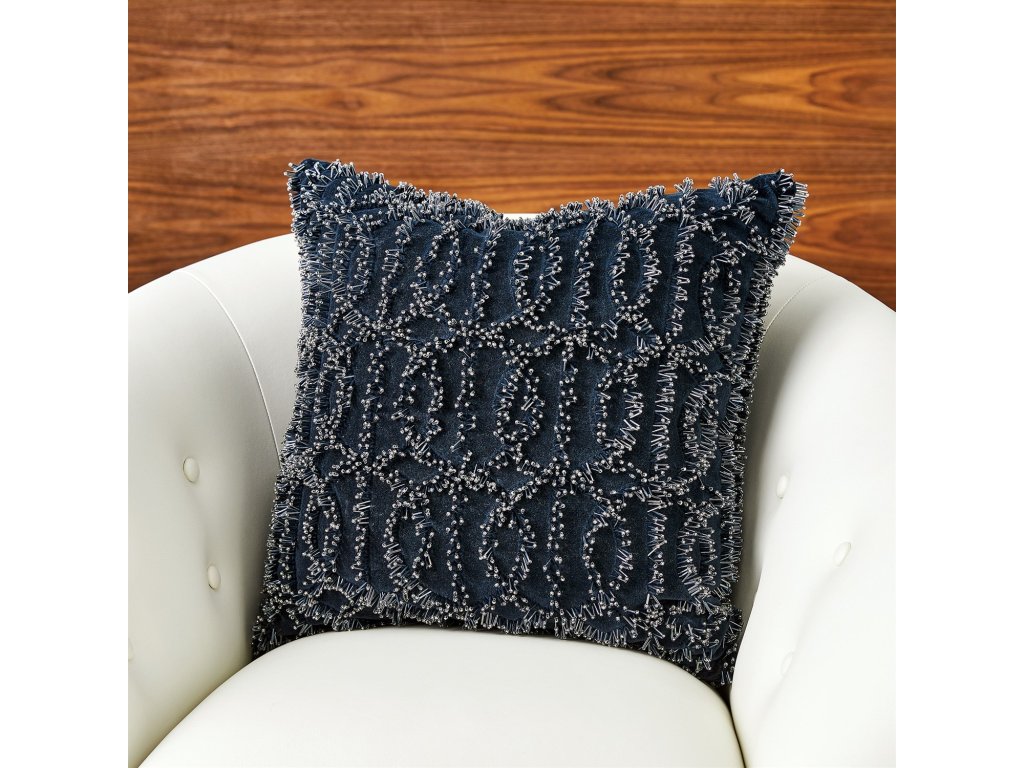 Circles Beaded Pillow-Indigo - main image