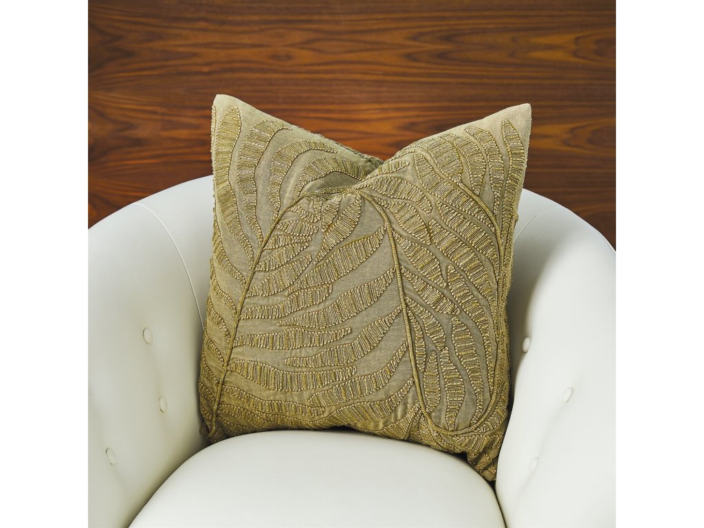 Beaded Palm Leaf Pillow-Khaki - main image