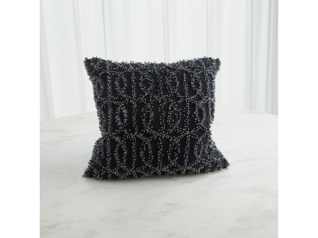 Circles Beaded Pillow-Indigo - image 1