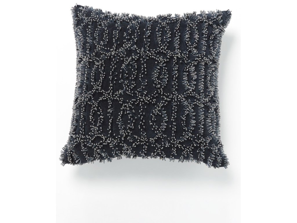 Circles Beaded Pillow-Indigo - image 2