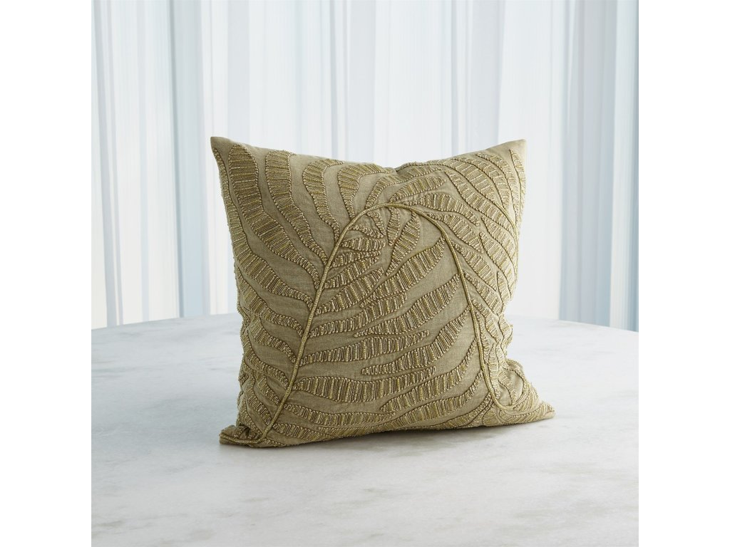 Beaded Palm Leaf Pillow-Khaki - image 1