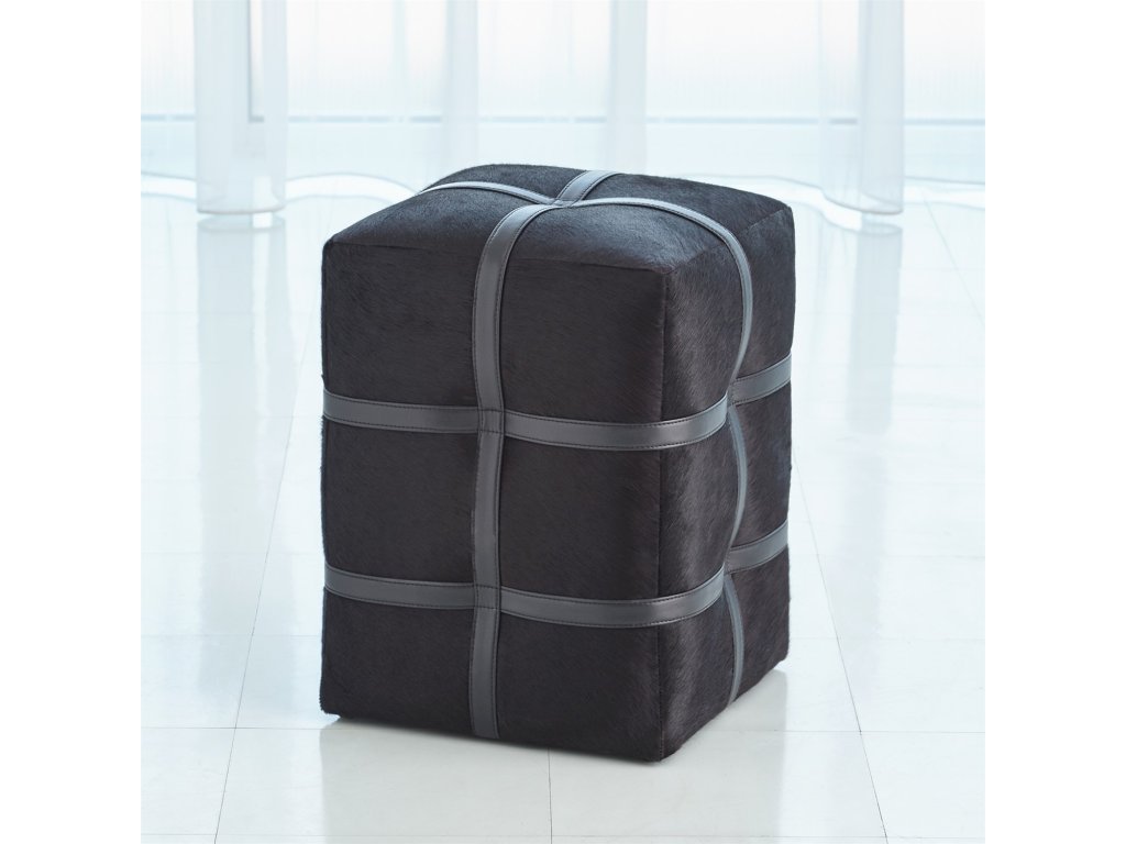 Belted Poof-Black Hair on Hide Leather - image 1