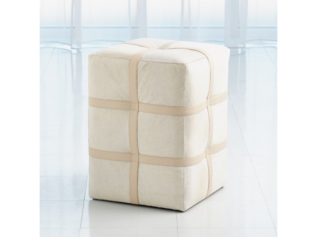 Belted Poof-Ivory Hair-on-Hide Leather - image 1