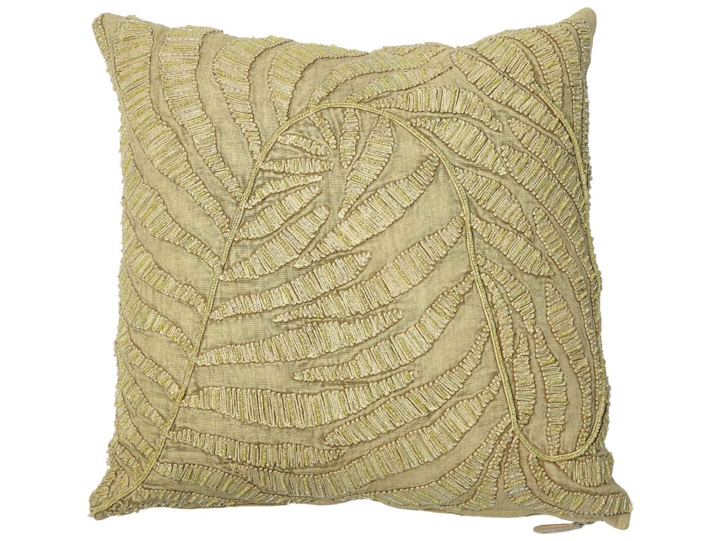 Beaded Palm Leaf Pillow-Khaki - image 3