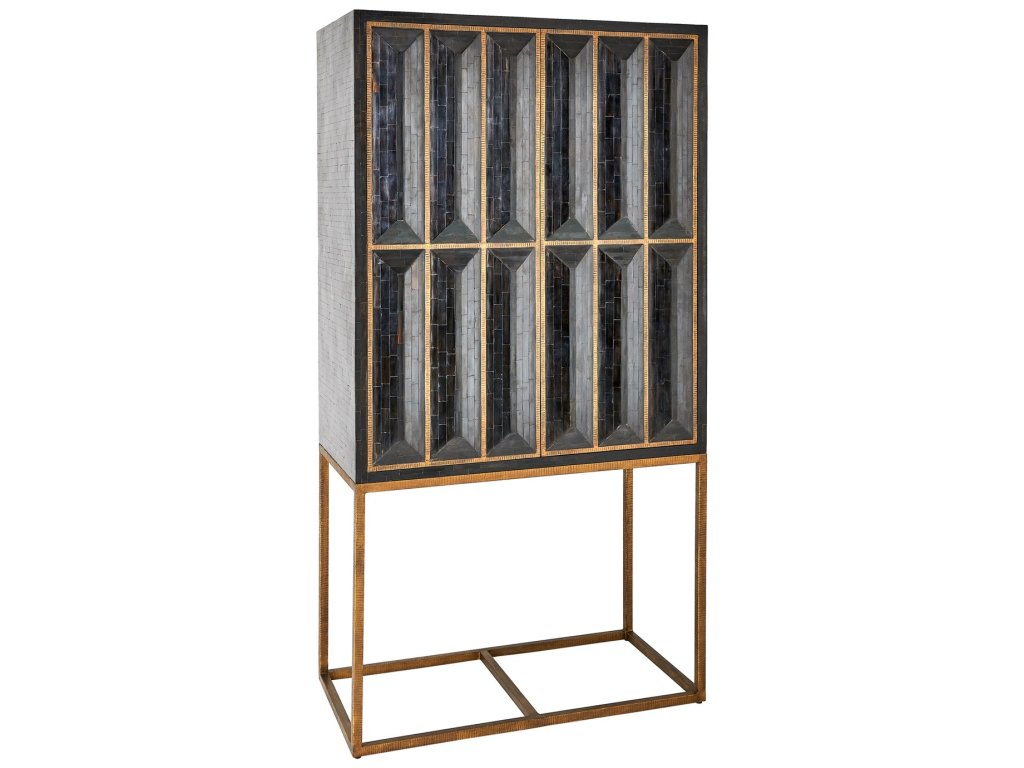 Horn Inlay Bar Cabinet-Black/Antique Brass - image 2