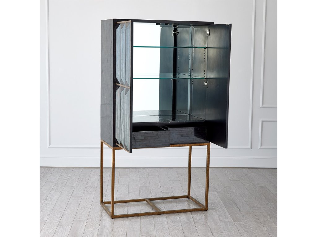 Horn Inlay Bar Cabinet-Black/Antique Brass - image 8
