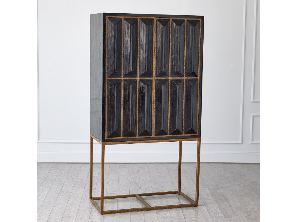 Horn Inlay Bar Cabinet-Black/Antique Brass - image 7