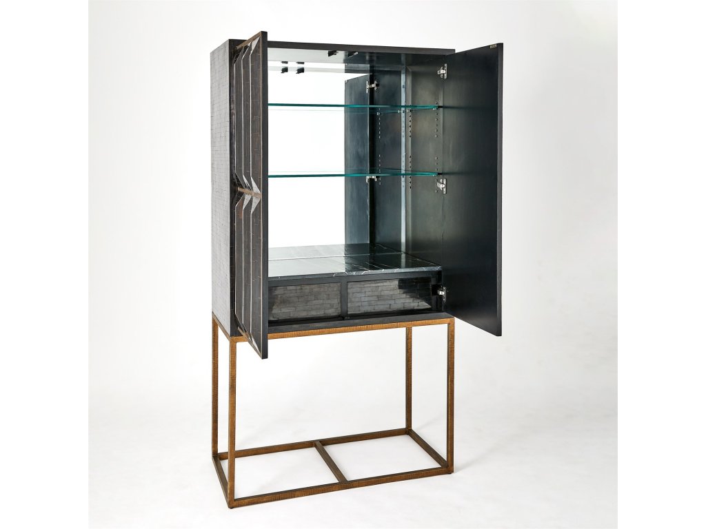 Horn Inlay Bar Cabinet-Black/Antique Brass - image 3