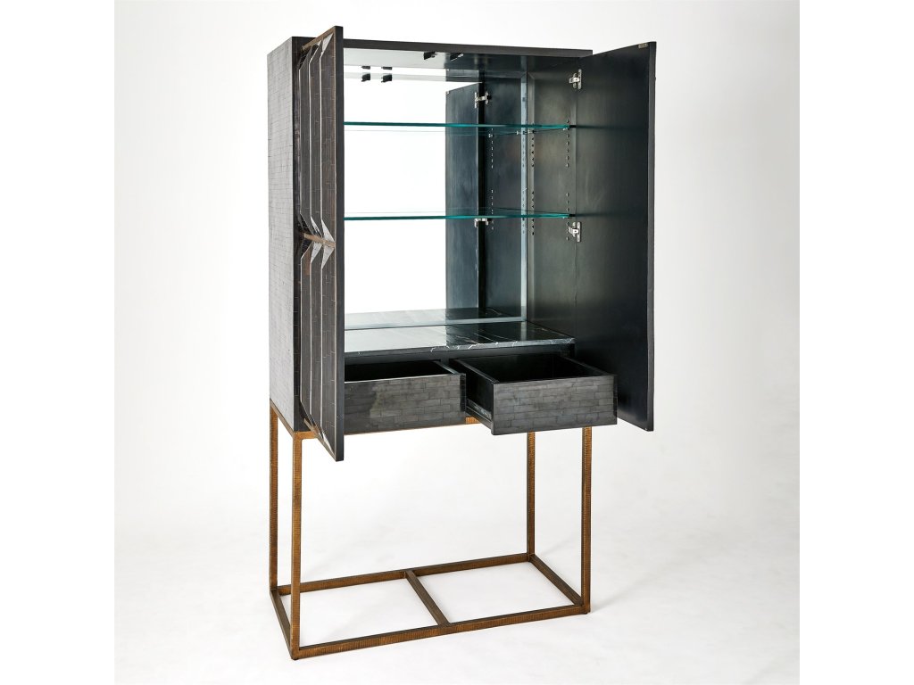 Horn Inlay Bar Cabinet-Black/Antique Brass - image 4