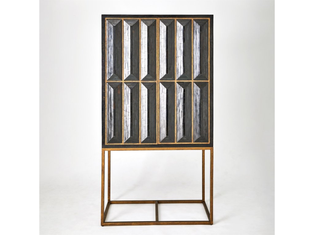 Horn Inlay Bar Cabinet-Black/Antique Brass - main image