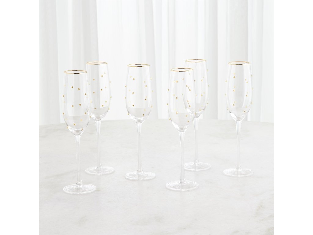 S/6 Celebration Champagne Glasses-Clear with Gold Dots - image 1
