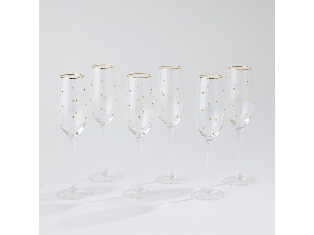 S/6 Celebration Champagne Glasses-Clear with Gold Dots - main image