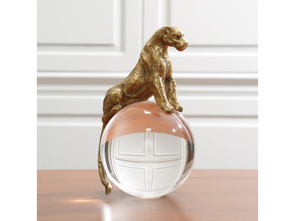 Jaguar on Crystal Sphere-Brass - main image