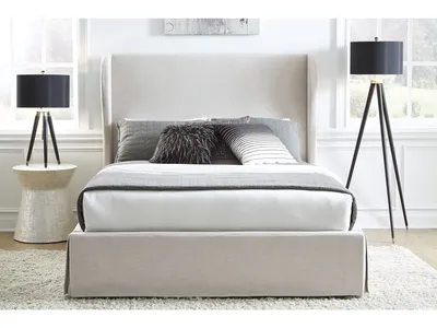 Hera Upholstered Skirted Panel Bed in Oatmeal - Alternative View