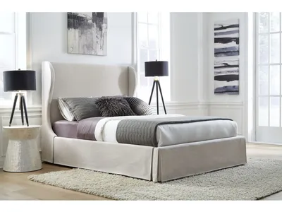 Hera Upholstered Skirted Panel Bed in Oatmeal