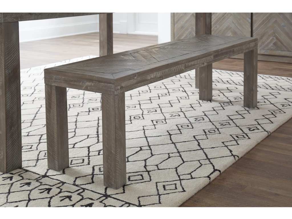 Herringbone Solid Wood Dining Bench in Rustic Latte - main image