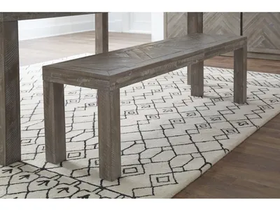 Herringbone Solid Wood Dining Bench in Rustic Latte