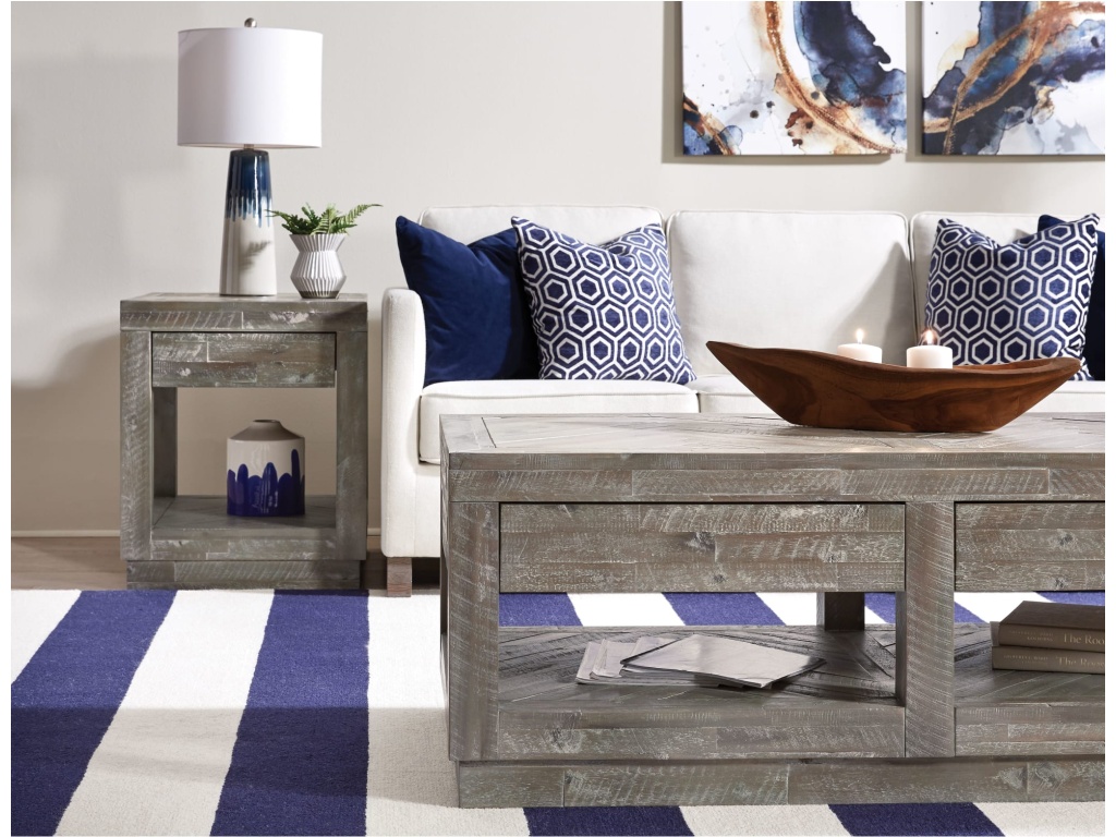 Herringbone Solid Wood One Drawer End Table in Rustic Latte - image 1