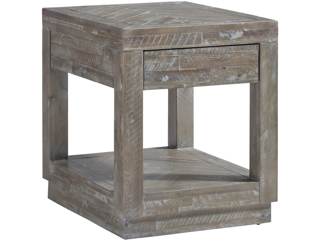Herringbone Solid Wood One Drawer End Table in Rustic Latte - image 2