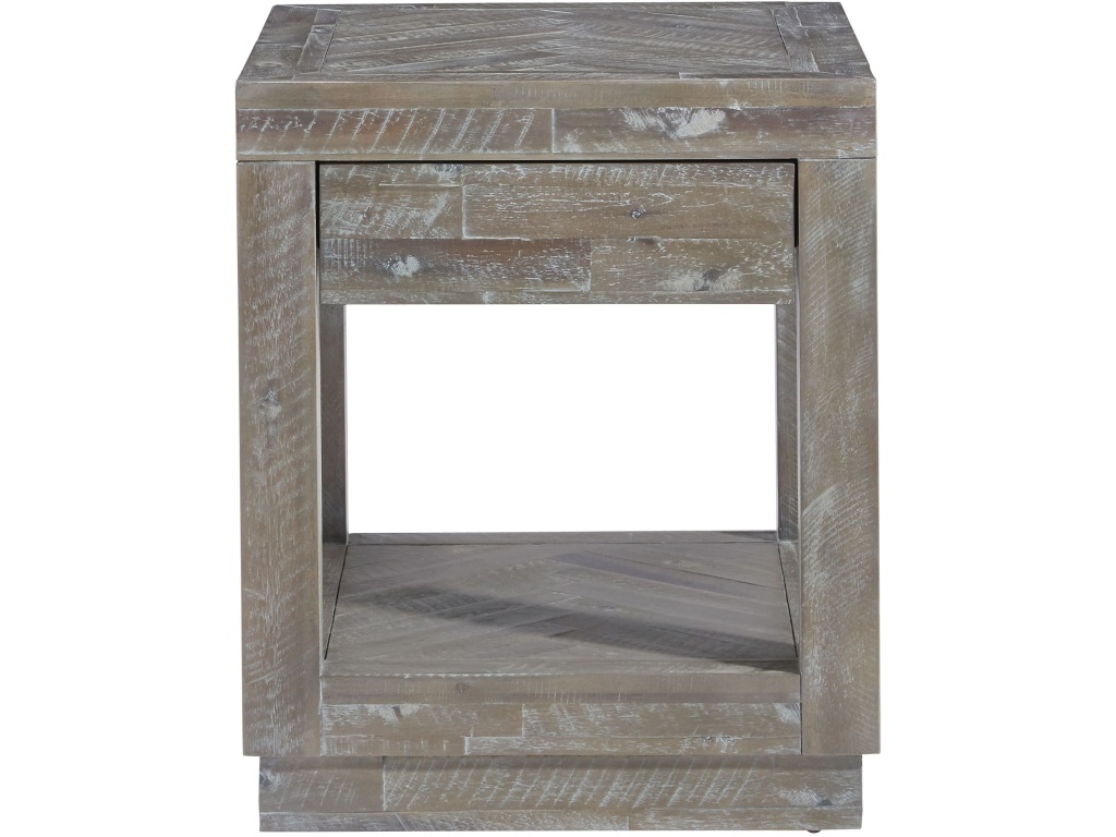 Herringbone Solid Wood One Drawer End Table in Rustic Latte - image 3