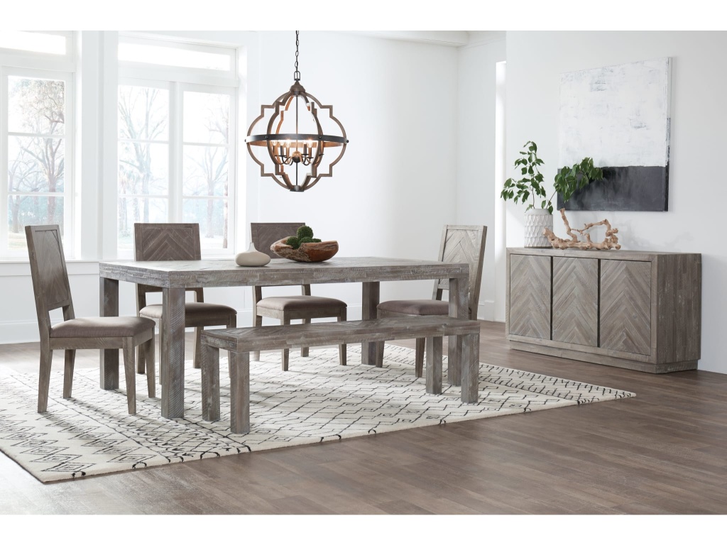 Herringbone Solid Wood Rectangular Dining Table in Rustic Latte - image 1