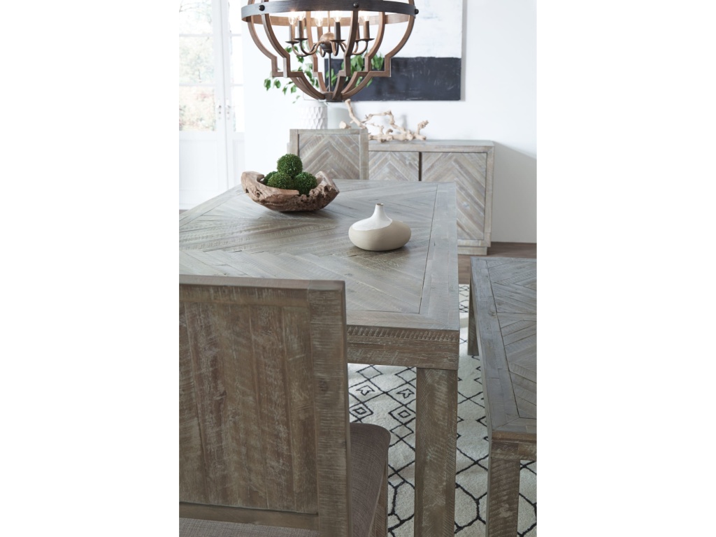 Herringbone Solid Wood Rectangular Dining Table in Rustic Latte - image 2