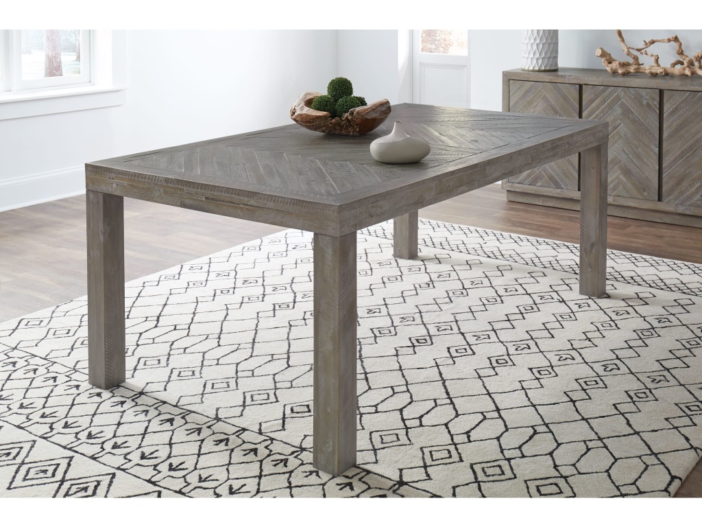 Herringbone Solid Wood Rectangular Dining Table in Rustic Latte - main image