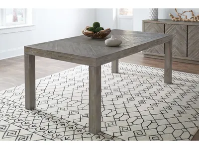 Herringbone Solid Wood Rectangular Dining Table in Rustic Latte