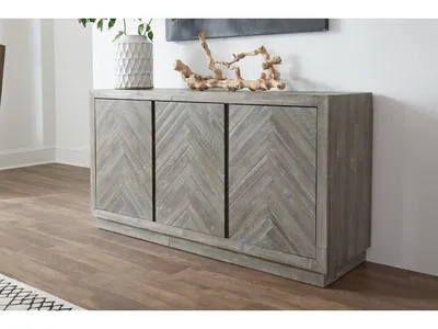 Herringbone Solid Wood Three Door Sideboard in Rustic Latte