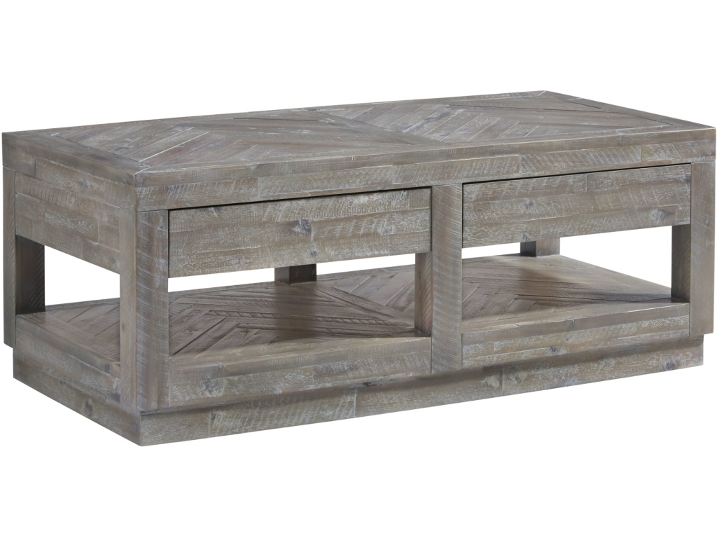 Herringbone Solid Wood Two Drawer Coffee Table in Rustic Latte - image 2