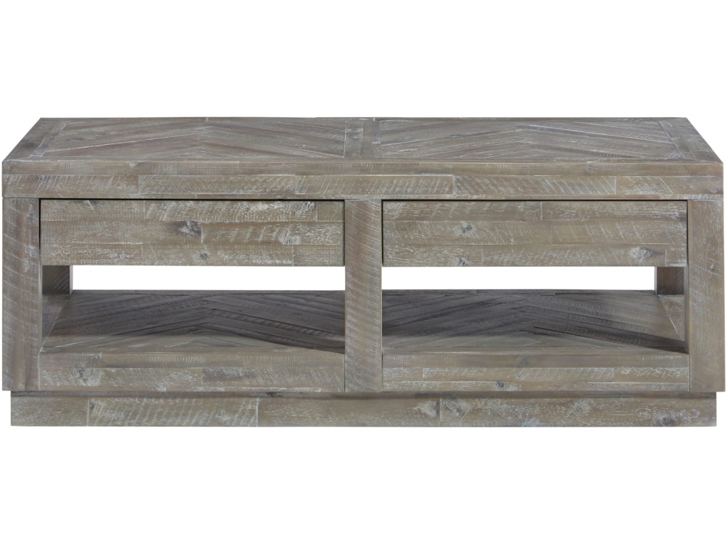 Herringbone Solid Wood Two Drawer Coffee Table in Rustic Latte - image 3