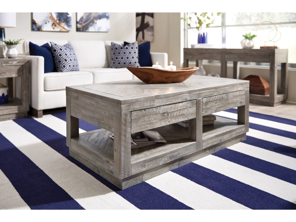 Herringbone Solid Wood Two Drawer Coffee Table in Rustic Latte - main image