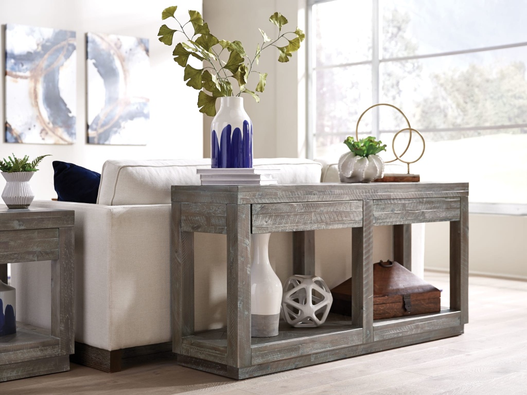 Herringbone Solid Wood Two Drawer Console in Rustic Latte - main image