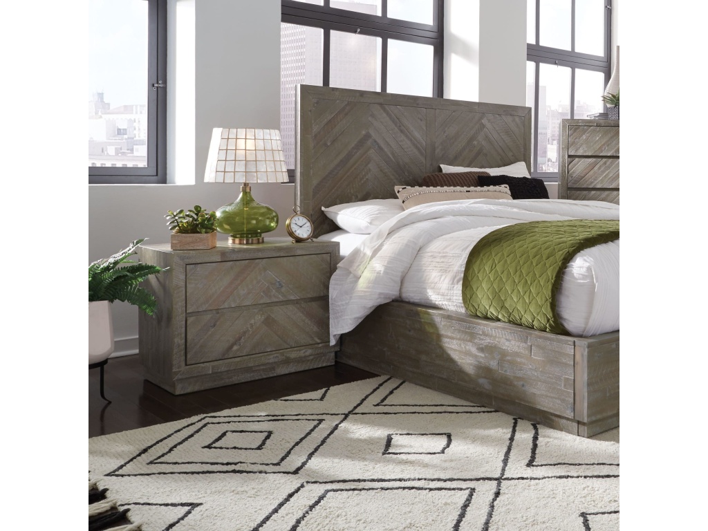 Herringbone Solid Wood Two Drawer Nightstand in Rustic Latte - image 1
