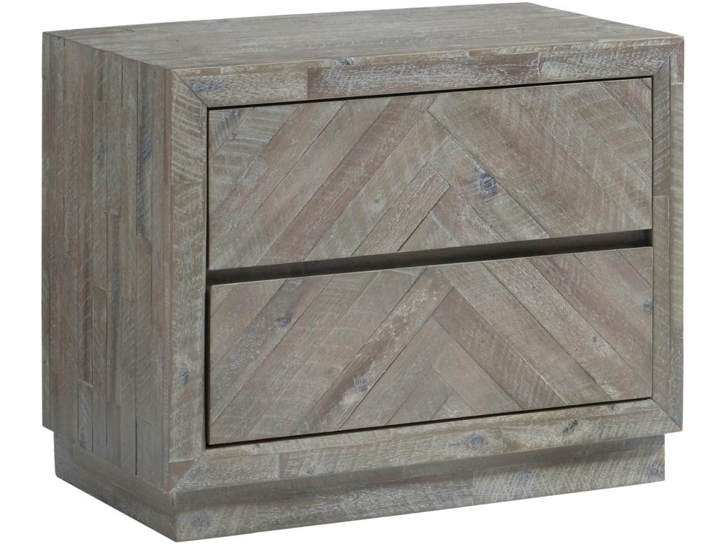 Herringbone Solid Wood Two Drawer Nightstand in Rustic Latte - image 2