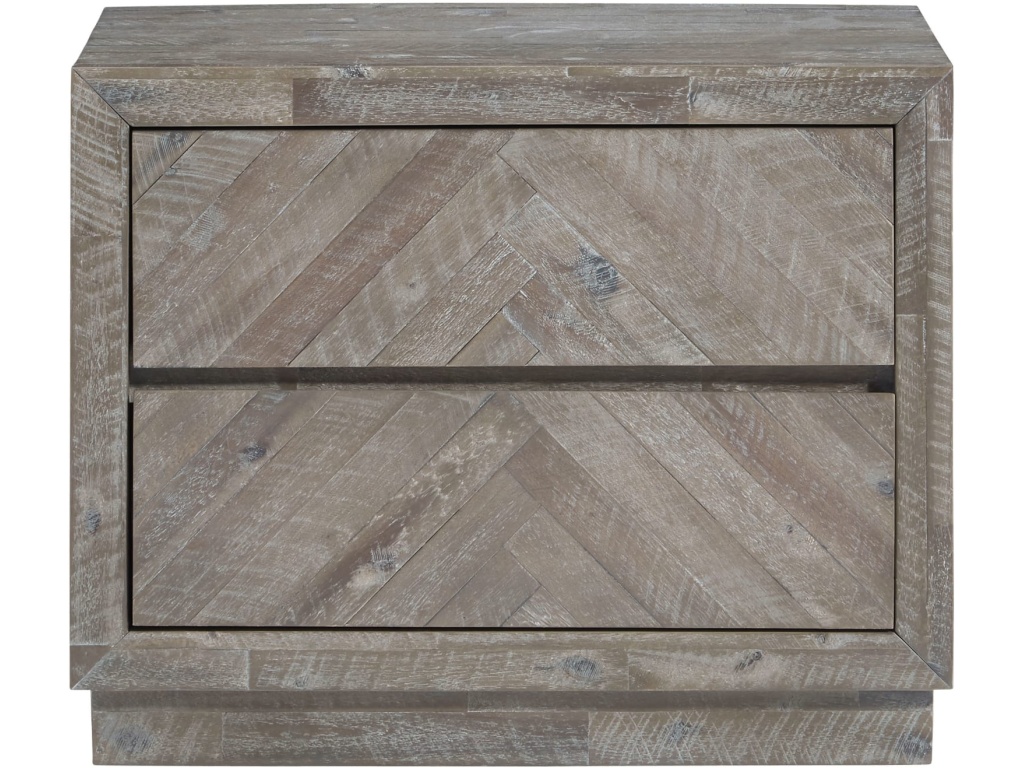Herringbone Solid Wood Two Drawer Nightstand in Rustic Latte - image 3