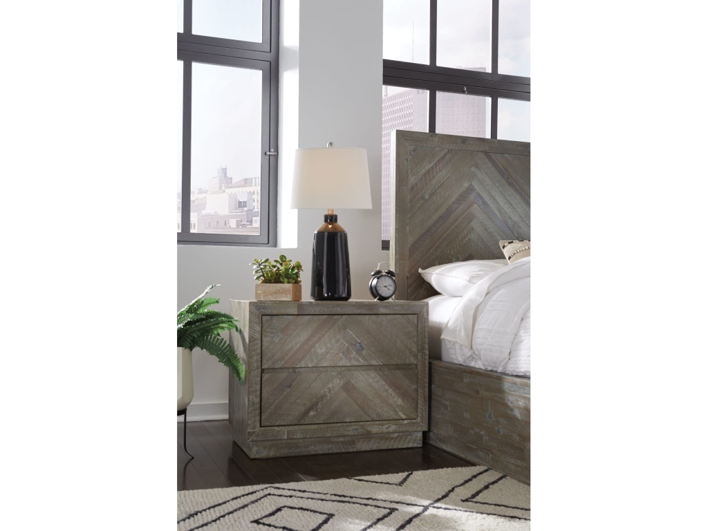 Herringbone Solid Wood Two Drawer Nightstand in Rustic Latte - main image