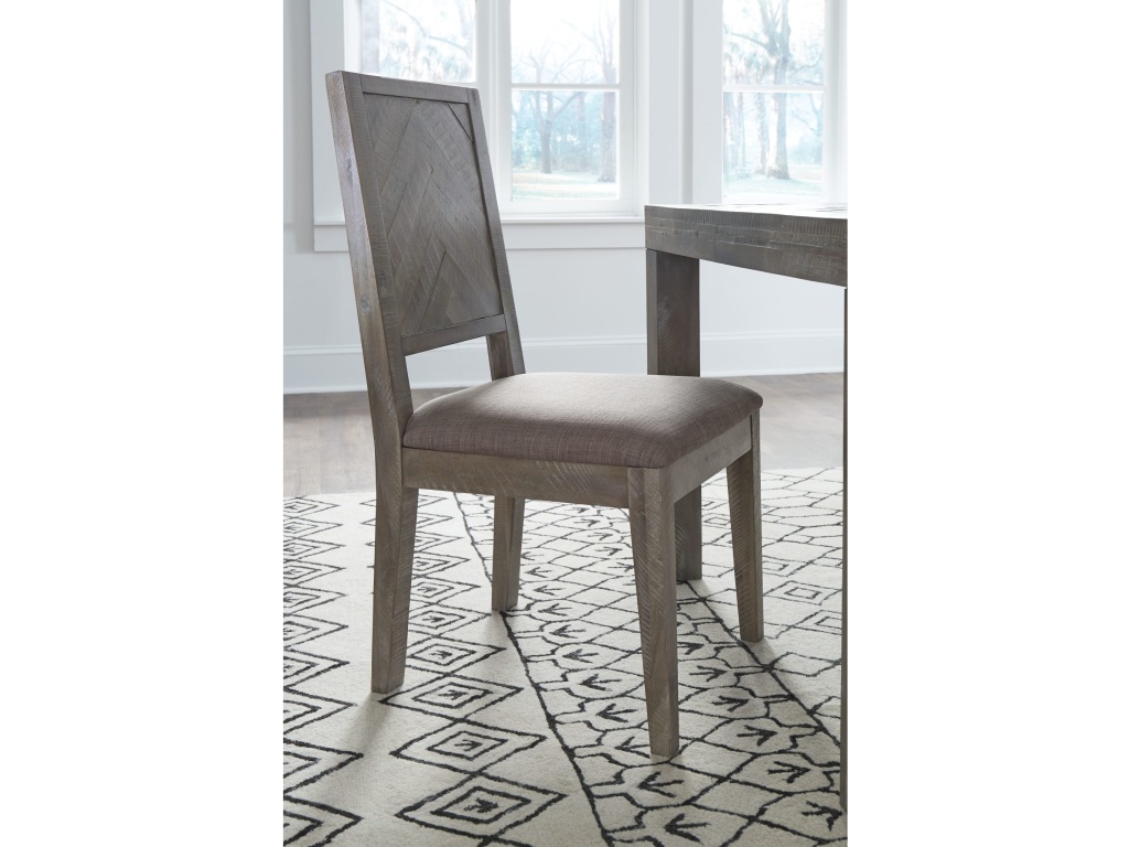 Herringbone Solid Wood Upholstered Dining Chair in Rustic Latte - main image